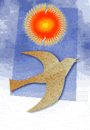 Arte abstracto que demuestra el sol y la paloma de la paz del dios.