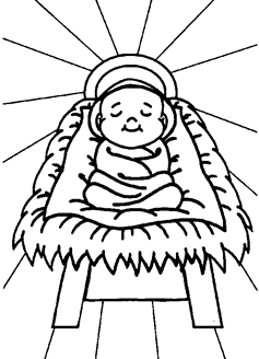 Coloriages de Noël pour les enfants: Crèche de le bébé Jésus Christ.