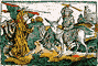 Un disegno dell’Angelo di Dio, Balaam e il suo Asino Parlante, un’ illustrazione Biblica di Hartmann Schedel (1440-1514), da The Nuremberg Chronicle. La storia dell’Angelo di Dio, Balaam e il suo Asino si trova in Numeri (nella Bibbia) al capitolo 22 e parla di come ricchezza e denaro possono corrompere.