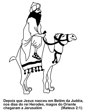 Imagen do Mago que monta um camelo - Desenhos Natal para colorir com palavras do biblia.