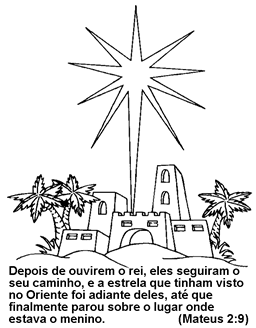 Imagen do Estrela de Belém e a Cidade de Belém  - Clipart Natal para colorir com mensagens biblico.