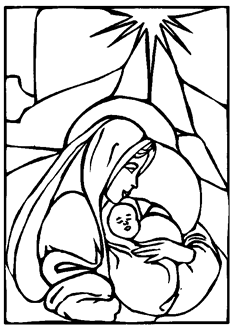 Nascimento de Jesus Cristo, imagen do Maria Virgem e a Jesus Cristo bebê - Desenhos para colorir, Gifs de Natal gratuitos.